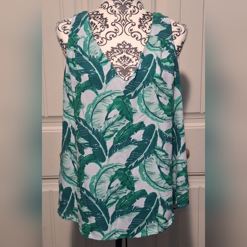 XL Old Navg Tropical Green Leaf Print Women's Top
